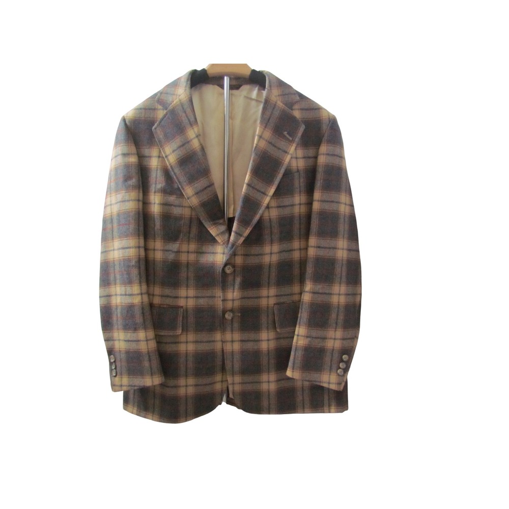 John Weitz Blazer 40R Tan Plaid Pure Wool Vintage Man in Wool Sport Coat